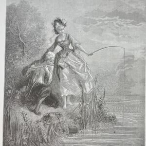 Dore, Fables, Shepherd Flute King, Illustration, Bookplate, Art, ~ 240706-WH 290